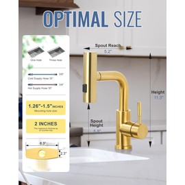 ALEASHA Bar Sink Faucet Single Hole, 3 Water Modes Wet Bar Faucets with Pull Out Sprayer, Prep Sink Faucet 360 Swivel for Small Kitchen Bathroom Faucets with cUPC Supply Lines, Brushed Golden