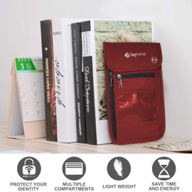 OMYSTYLE Neck Wallet, RFID Passport Holder for Travel, Adjustable Neck Strap, Waterproof Neck Pouch for Men & Women to Keep Cash, Credit Cards and Documents Safe, Red (8x6)