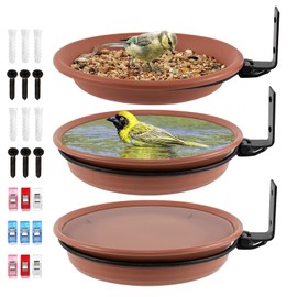 Grantop Set of 3 Bird Feeders and Bird Bath Set, Bird Bath for Balcony Railing, Water Bath for Birds, Bird Feeder Balcony Railing Round with Wall Mount, Attracting Wild Birds