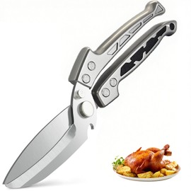 Professional Heavy Duty Kitchen Shears for Food – All in one Stainless Steel Chicken Shears Cut Bones, Meat, Fish Scales, Bottle Opener, Dishwasher Safe, Gift for Christmas Thanksgiving，Silver