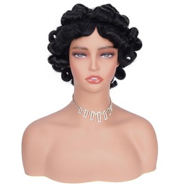 ZANPAL Bouncy Curls Wigs With Bangs Black 6inch 200% Density Human Hair Wig Bangs Wig Daily Used Easy To Wear Beginner Friendly Big Bouncy Fluff Curly Wigs