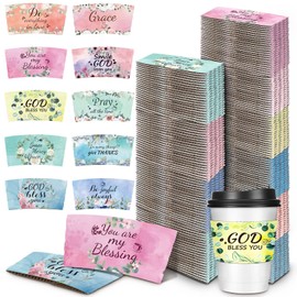 Eaasty 500 Pcs Christian Coffee Cups Sleeves Bulk Motivational Religious Bible Verse Disposable Coffee Sleeves for Cold or Hot Chocolate Beverage Tea Wedding Decor, Fits 12 oz and 16 oz Cups (Floral)