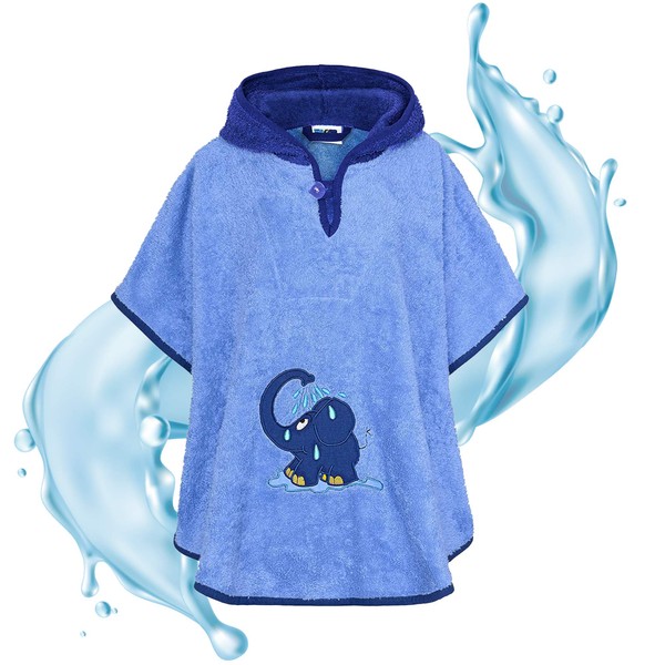 Smithy Bath Poncho Baby Blue Elephant | The Sendung mit der Maus | Girls Boys | 100% Cotton Terry Cloth | Production Europe