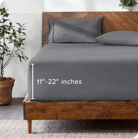 Bare Home 22" Fitted Bottom Sheet - Premium 1800 Ultra-Soft Wrinkle Resistant Microfiber, Hypoallergenic, Extra Deep Pocket (Twin - 22" Pocket, Grey)