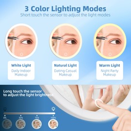 Magnifying Mirror with Lights 20X, Makeup Magnifying Mirror with 3 Suction Cups, 6'' Magnifying Mirror with LED Lights Dimming Makeup Mirror with 20X Magnification, Large 20X Travel Magnifying Mirror