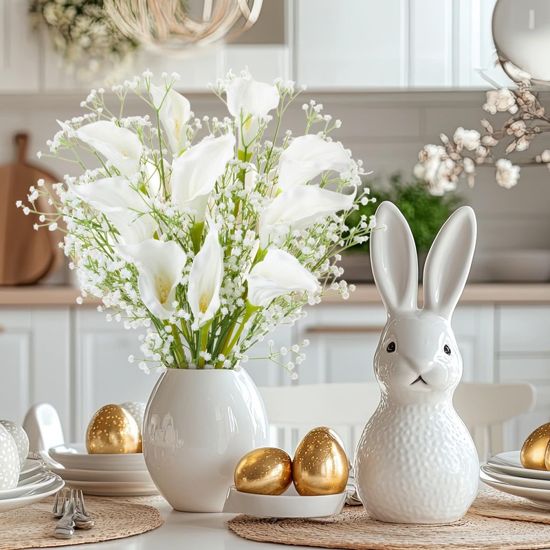 20 Pcs White Calla Lily and Baby's Breath Artificial Flower