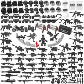 Feleph SWAT Weapons Pack City Police Toy Set for Policeman Figures, Black Modern Military Bricks Kit Gear Accessories Building Blocks Compatible with Major Brand