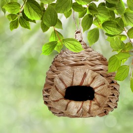 Relaxdays Vogelnest, dekorativer Nistkasten, hängend, Kokosfaser, geflochten, Garten, Balkon, Nest HxD 31 x 20 cm, natur