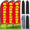 Buryeah 3 Sets Barbecue BBQ Feather Flag Kit 7 x 5.4 ft Barbecue Flag Banner with Pole Ground Stake and Portable Bag for Restaurant BBQ Sign Business Advertising Outside Ground (Red)