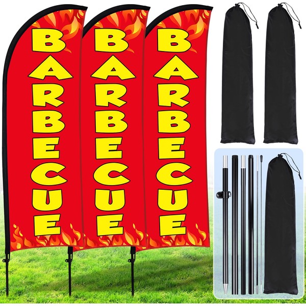 Buryeah 3 Sets Barbecue BBQ Feather Flag Kit 7 x