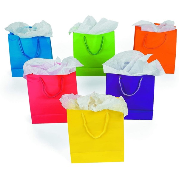 Fun Express Medium Neon Gift Bags, 1-Dozen, 9-Inch Tall