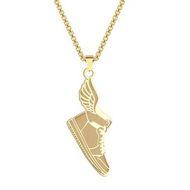 Chereda Dainty Winged Shoe Pendant Necklace For Men Women Tiny Shoes Stainless Steel Jewelry Statement Necklace Gift