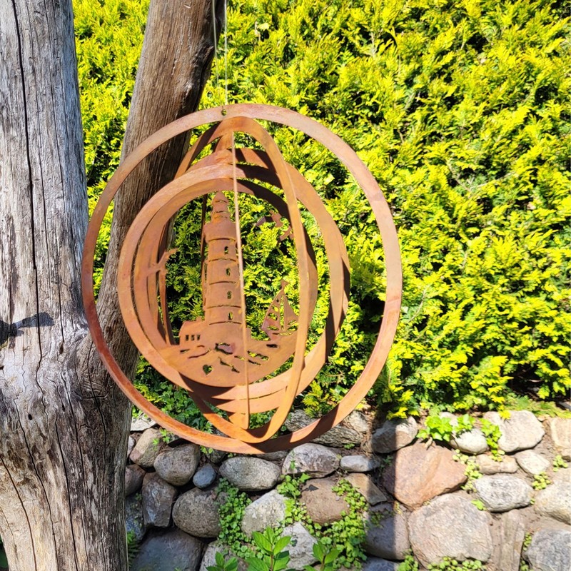 Wind Chime for Outdoor Use in 3D Lighthouse in Rust