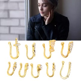 Artificial Nose Rings Fake Nose Rings Shiny Smooth Stainless Steel for Everyday Wear (Gold)