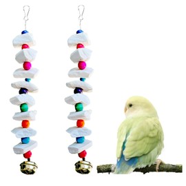 2 Pack Bird Toys with Millet Cuttlebone, Parakeet Toys, Bird Beak Grinding Tool, Cage Accessories for Parakeets, Cuttlefish Bone for Budgies, Cockatiels, Lovebirds, Green Cheeks, Small to Medium Birds