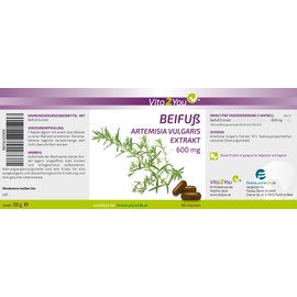 Vita2You Mugwort Extract, 180 Capsules, Artemisia Vulgaris, 10:1 Extract, 6000 mg Powder, No Additives, High Dose, Flavonoids, Bitter Substances, Premium Quality