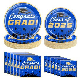 Graduation Party Supplies Dinnerware Set - 200 Pcs Blue Graduation Plates and Napkins Disposable Dinnerware Set for Congrats Grad Party Decorations, Serve 50