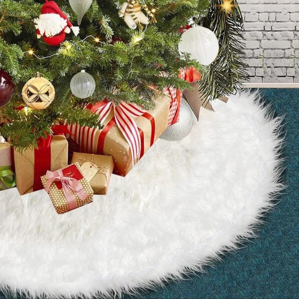 Woolous White Faux Fur Christmas Tree Skirt 48 Inch -
