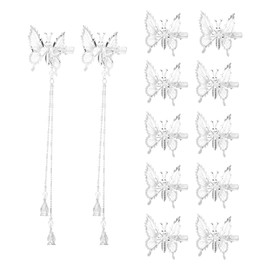ONCHSH 12 pinzas para el pelo de mariposa 3D, 2 pinzas para el pelo de mariposa, borlas y 10 horquillas de metal de mariposa, accesorios para el cabello para mujeres y niñas, color plateado