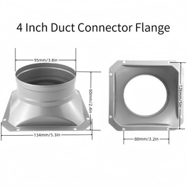 4 Inch Duct Connector Flange, Metal Straight Pipe Flange Square to Round Interface Air Duct for Ventilation,Cooling, Heating and Air Conditioning Systems,whit Adjustable Hose Clamp