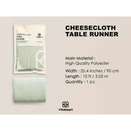 Vitalizart Cheesecloth Table Runner 10 Ft Gauze Boho Fabric Rustic Sage Green Cheese Cloth Table Runner for Wedding Bridal Shower Birthday Fall Thanskgiving Decoration 120 Inches