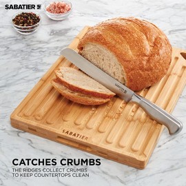 Sabatier Large Cutting Board with Perimeter Juice Trench and Recessed Handles for Entertaining and Meal Prep, Reversible Kitchen Chopping Board, Bread Board with Built-In Grooves, 11x14-Inch, Bamboo