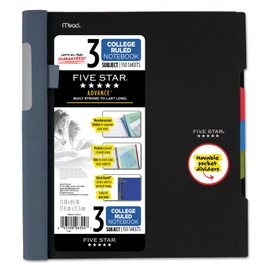 Five Star 06324 Advance Wirebound Notebook, College Rule, 11 x 8 1/2, 3 Subject, 150 Sheets
