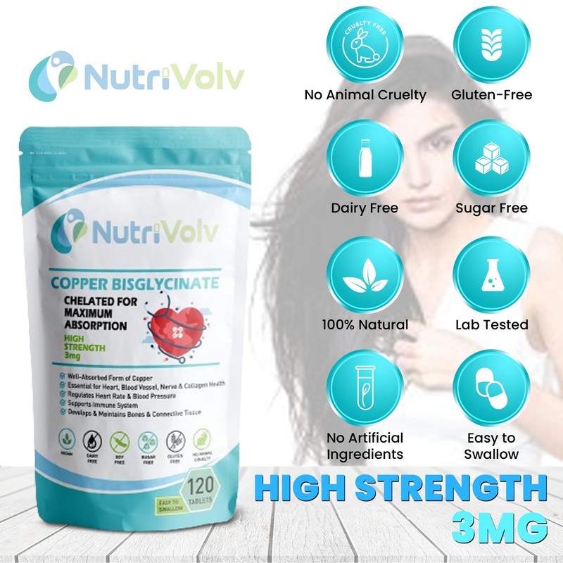 Copper Bisglycinate 3mg Vegan Chelated Cu for Healthy Heart and