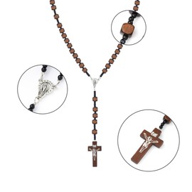 JJDreams Wooden Rosary Necklaces Catholic Rosary Necklaces Prayer Necklace with Cross Pendant,Curry Square Beads