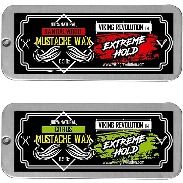 Mustache Wax 2 Pack - Extreme Hold Beard & Moustache Wax for Men - Strong Hold Helps Train Tame & Style - Citrus & Sandalwood Scents- 0.5oz each