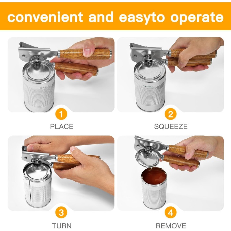 Upgraded Efficient Manual Can Opener - Selected Solid Wood Handle,