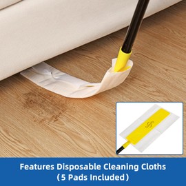 Qaestfy Under Appliance Cleaning Tool with Long Handle, 2 Reusable Microfiber Pads, 5 Disposable Dusting Cloths, Retractable Flat Gap Duster (30-63”) for Behind Fridge, Washer, Bed, Furniture