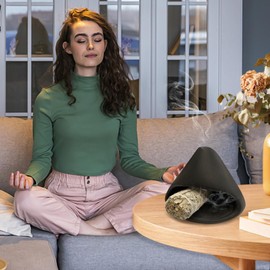 Yawlsow Palo Santo Holder Burner, Charcoal Bakhoor Incense Burner,Smudge Bowl,Sage Holder,Ash Catcher for Meditation Zen Decor (Black)