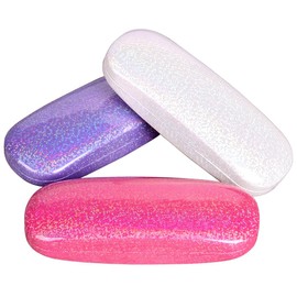 ADBGV 3Pcs Neutral Flip Eyeglass Case,Glitter PU leather Hard Shell Glasses Case,With Eyeglasses Retainers nti-slip Silicone Cleaning Cloth