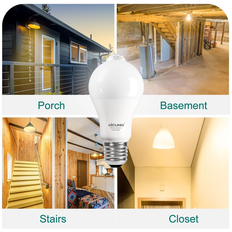 DiCUNO PIR Motion Sensor Light Bulbs, 12W (100W Equivalent) E26