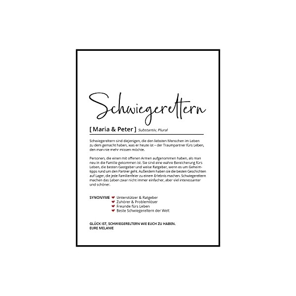 Schwiegereltern Definition, Personalisiertes Poster, Schwiegermutter Schwiegervater, Geschenk Geburtstag Weihnachten, Danke