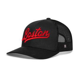 HAKA Boston Hat – Boston Script Trucker Hat for Men & Women, Adjustable Baseball Cap, Mesh Snapback, Outdoor Golf Hat - Black