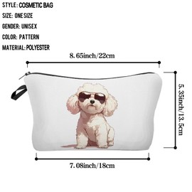 Livel lhood Funny Bichon Frise Makeup Bag Small Organizer Bag Toiletry Zipper Pouch Cartoon Sunglasses Bichon Dog Cosmetic Bag Present for Bichon Lovers Bichon Mom Women