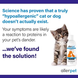 Allerpet Cat Dander Remover w/Free Pair of Grooming Gloves and Mitt - Effective Cat Dander Reduction, Anti Allergen Solution Made in USA - (12oz)