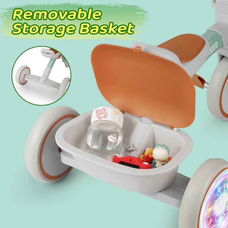 SEREED Colorful Lighting Toddler Tricycle for 2-5 Years Old Boys