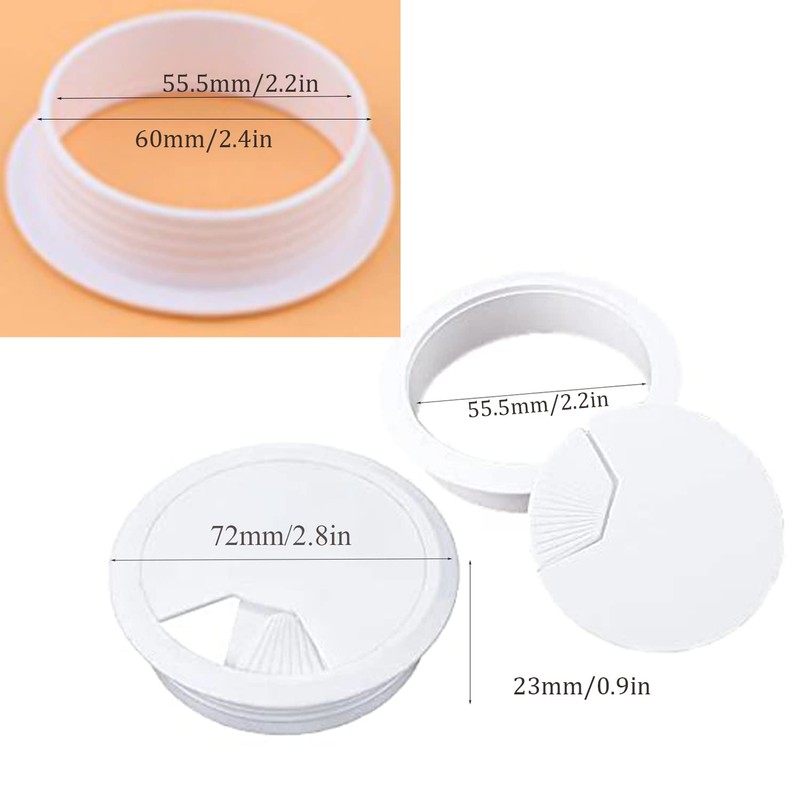 4 Pieces White Desk Grommet, 60mm (2.4 inch) Plastic Desk
