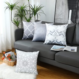 Homefeelzydys Cushion Covers,Cushion Covers 60 x 60 set of 4 Grey Square Throw Pillow Case Cushion covers 24x24 4Pack For Outdoor Patio Garden Blench Living Room Sofa Farmhouse Decor