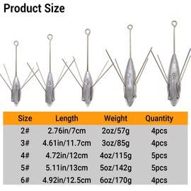 Gefischtter Sputnik Sinker Fishing Weights Lead Fishing Equipment Long Tail Surfing Casting Spider Sinkers for Catfish Saltwater Beach Sand Ocean (6oz - 4pcs)