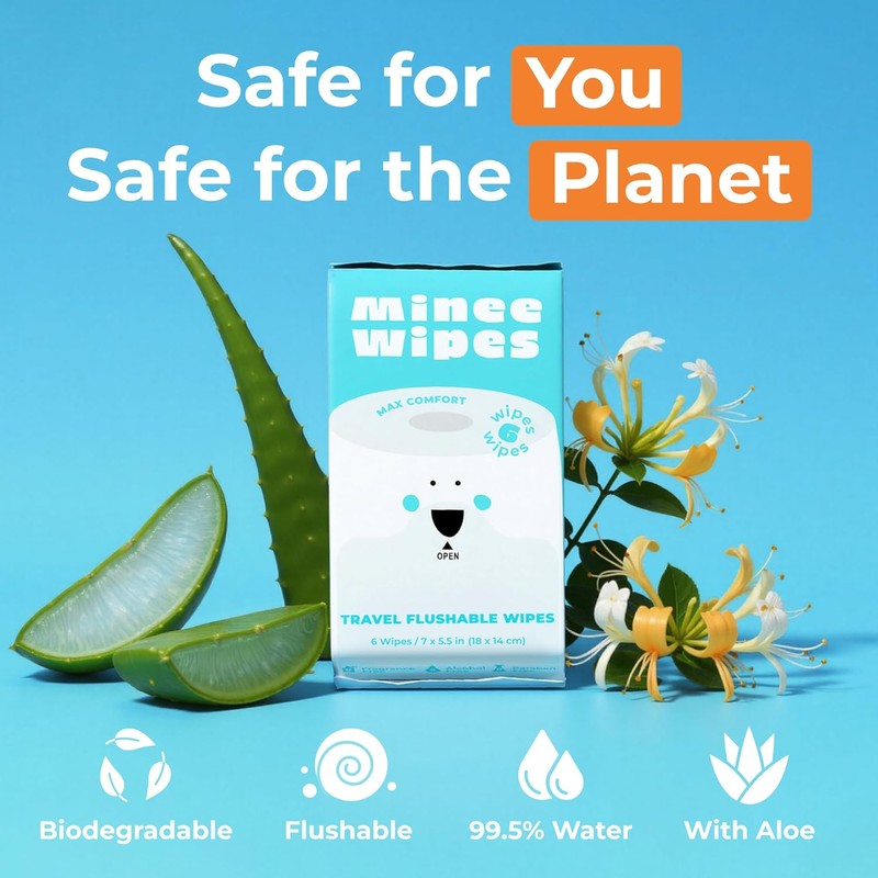 Impossibly Compact Travel Flushable Wipes - 99.5% Water and Aloe