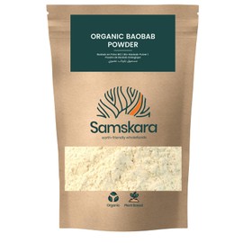 Baobab Bio-Pulver, umweltfreundlich, Qualität A+, 100 % rein und roh, Quelle von Vit C, Kalzium, natürliches Kollagen, Samskara, Bio-Baobab-Pulver (250 g x 1), verpackt in 2025 garantierter Frische