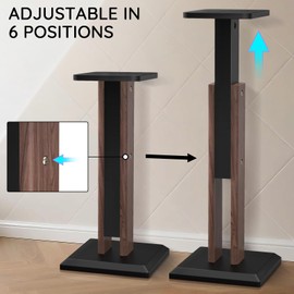 Wood Speaker Stands Pair 25-34 Inch Height Adjustable (63-84CM), Universal Desktop Floor Bookshelf Speaker Stands Studio Monitor Stands, Enhanced Audio Listening Experience for Home Theater
