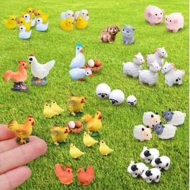 SparkleFab 50Pcs Mini Resin Farm Animal Figurines for DIY Miniature Garden Decor Micro Fairy Garden Landscape Accessories Includes Chicken Duck Cow Sheep Dog Cat Pig Horse