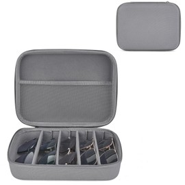 Mkono Travel Sunglasses Organizer Glasses Case Multiple Pairs with Adjustable Slots Eyeglasses Case Storage Box for Men (5 Slots, Gray)