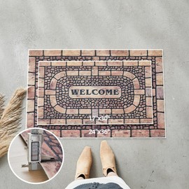 Welcome Mat Front Door Mat Indoor Outside Entrance, Absorbent Heavy Duty Doormat with Non Slip Backing Entryway Rug for Front Back Door, 24x36, Cobble Print
