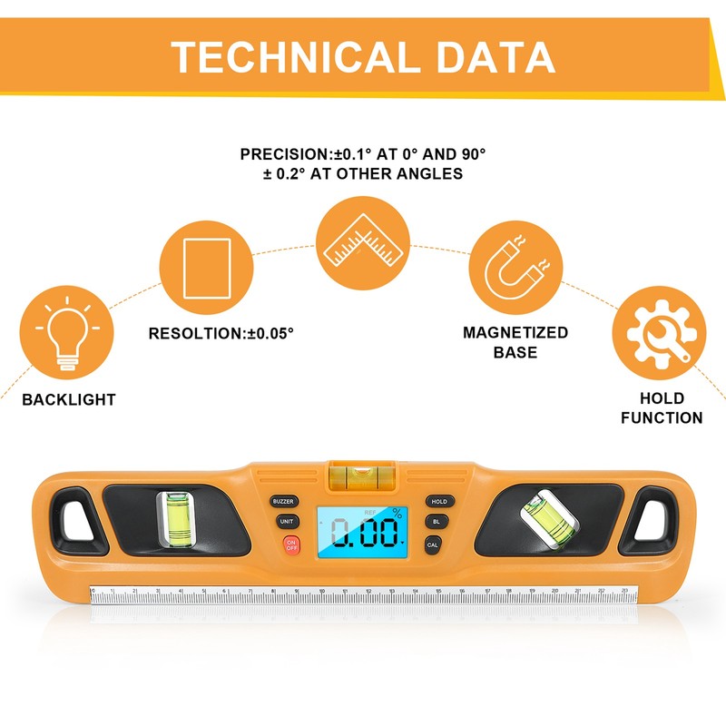 Digital Protractor LCD Display Stainless Steel Magnetic Level Multifunctional Angle